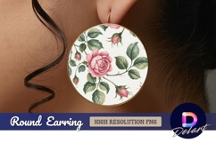 Pink roses and buds round earring png Product Image 1