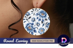 Blue floral pattern round earring png Product Image 1