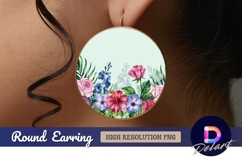 Watercolor floral circle round earring png Product Image 1