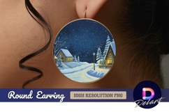 Snowy village at night round earring png Product Image 1