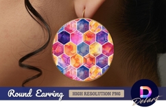 Watercolor hexagon Round Earring PNG Design Product Image 1