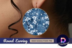 Blue watercolor floral pattern Round Earring PNG Design Product Image 1