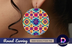 Colorful floral Round Earring PNG Design Product Image 1