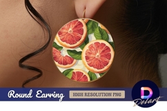 Grapefruit slices and leaves Round Earring PNG Design Product Image 1