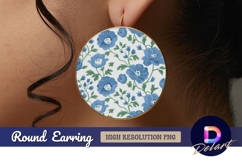 Blue floral pattern Round Earring PNG Design Product Image 1