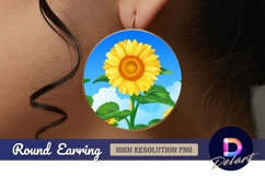 Bright yellow sunflower against blue sky Round Earring PNG Product Image 1