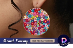 Colorful flower circle Round Earring PNG Designa Product Image 1