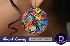 Colorful felt flower arrangement Round Earring PNG Design Product Image 1