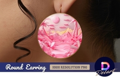 Pink fantasy landscape Round Earring PNG Design Product Image 1