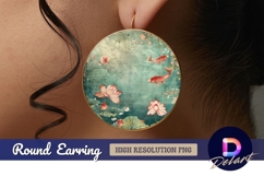 Koi fish and lotus pond artistic Round Earring PNG Design Product Image 1