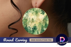 Watercolor forest illustration Round Earring PNG Design Product Image 1