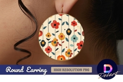 Colorful retro floral pattern Round Earring PNG Design Product Image 1