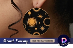 Golden celestial stars and sunburst Round Earring png Product Image 1