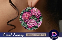 Embroidered pink roses floral Round Earring PNG Design Product Image 1