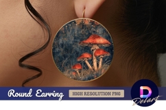 Amanita mushrooms in forest Round Earring PNG Design Product Image 1