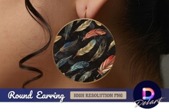 Colorful feather pattern on dark Round Earring PNG Design Product Image 1