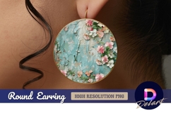 Floral pattern on cracked blue wall Round Earring PNG Design Product Image 1
