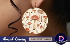 Watercolor mushrooms Round Earring PNG Design Product Image 1