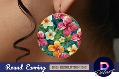 Tropical flowers plumeria and Round Earring PNG Design Product Image 1
