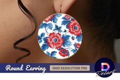 Red floral pattern blue leaves Round Earring PNG Product Image 1