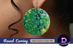 Green and yellow acrylic pour Round Earring PNG Product Image 1