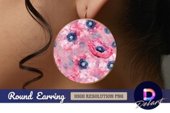 Pink poppy flower round earring png Product Image 1