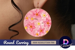 Pink daffodil watercolor pattern round earring png Product Image 1