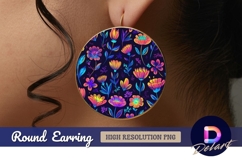 Neon floral pattern Round Earring PNG Product Image 1