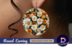 Daisy and orange flowers Round Earring PNG Product Image 1