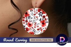 Watercolor red floral Round Earring PNG Product Image 1