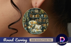Cozy bookshelf and chair round earring png Product Image 1