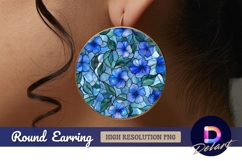 Blue flower stained glass Round Earring PNG Product Image 1