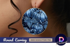 Blue pumpkins with leaves Round Earring PNG Product Image 1