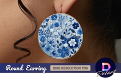 Blue and white floral round earring png Product Image 1