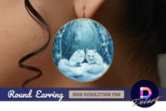Arctic foxes in snowy winter forest Round Earring PNG Product Image 1