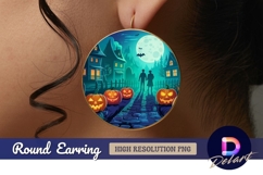 Spooky halloween night with pumpkins and Round Earring PNG Product Image 1