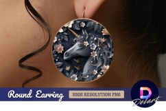 Elegant unicorn floral illustration round earring png Product Image 1