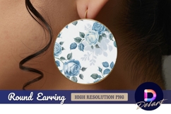 Blue roses floral pattern Round Earring png Product Image 1