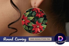Poinsettia floral illustration round earring png Product Image 1