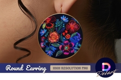 Neon flowers Round Earring PNG Product Image 1