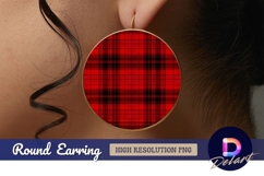 Red and black plaid circle Round Earring PNG Product Image 1
