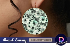 Round earring png mint floral pattern Round Earring PNG Product Image 1