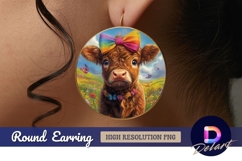 Highland calf rainbow bow round earring png Product Image 1