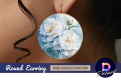 White peonies floral Round Earring PNG Product Image 1
