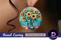 Sunflower painting still life in glass Round Earring PNG Product Image 1
