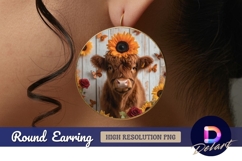 Highland cow calf sunflower Round Earring PNG Product Image 1