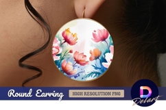 Watercolor floral illustration for Round Earring png Product Image 1