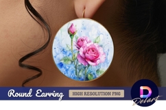 Watercolor pink roses bouquet Round Earring PNG Product Image 1