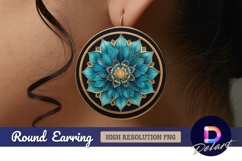 Teal and gold embossed floral Round Earring PNG Product Image 1