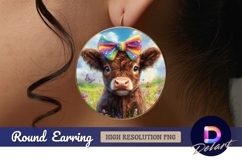 Cute cow with rainbow bow in meadow round earring png Product Image 1